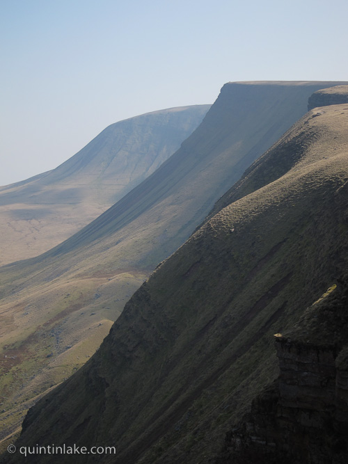 Bannau Sir Gaer.  Fan Foel (in distance with rounded top) & Picws Du (flat topped peak). Brecon Beacons, Wales