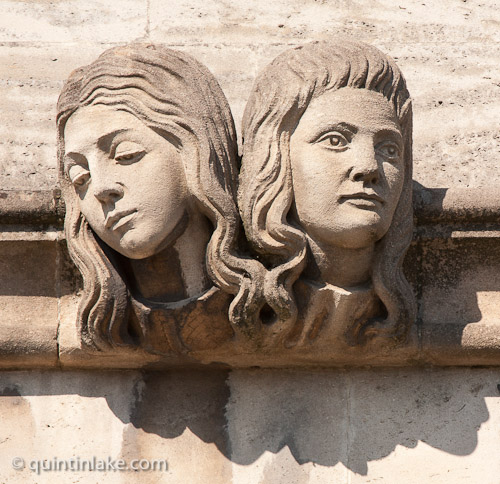 Two women headed Gargoyle below Magdalen Great Tower, Oxford. Photo: Quintin Lake