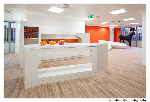 Business bar separates reception from meeting rooms