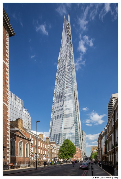 The Shard and clouds against blue sky seen from St Thomas, Stree