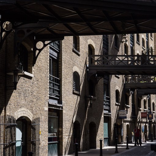 Shad Thames walkways which criss-cross overhead originally used to move goods between warehouses