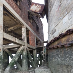 Grain Tower Battery III. A ladder provides access to the structure.