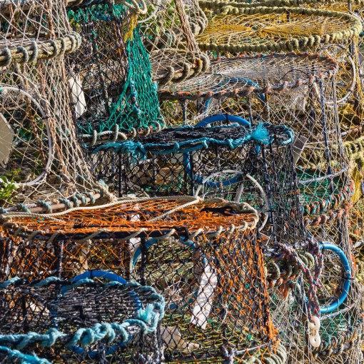 Lobster pots, Brixham harbour, Devon.