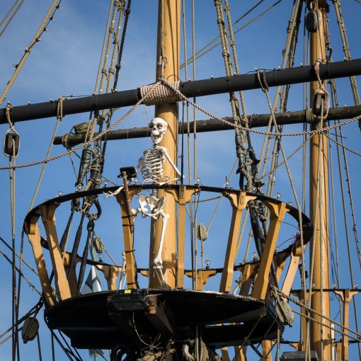 ‘Sid the Skeleton' Golden Hind replica, Brixham, Devon.