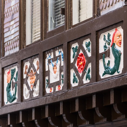 Decorated timber framed building, Lower Street, Dartmouth.