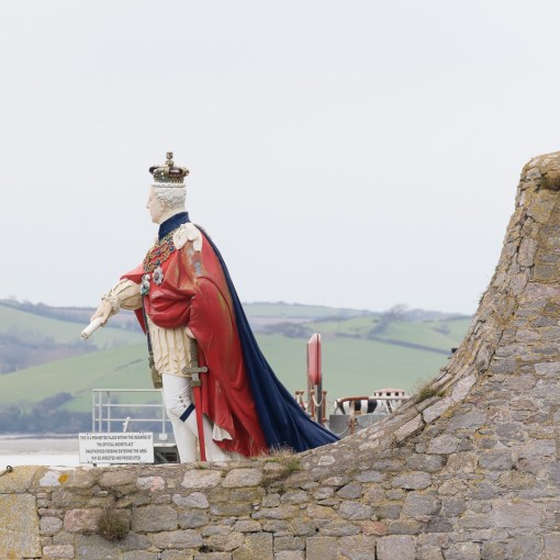 King Billy’s Statue at Mutton Cove. Fibreglass reproduction of a figurehead of William IV marking the entrance of Devonport Naval Base, Plymouth, Devon.