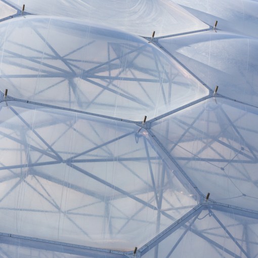 ETFE pillows supported by a steel hexangle structure, Eden Project, Cornwall.
