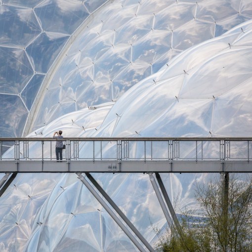 Eden Project biomes from the bridge, Cornwall.