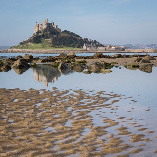 St Michael’s Mount at low tide, Cornwall.