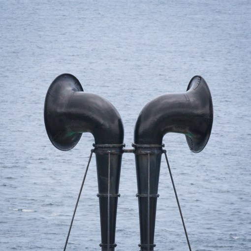 Foghorns at Pendeen Watch Lighthouse, Cornwall.