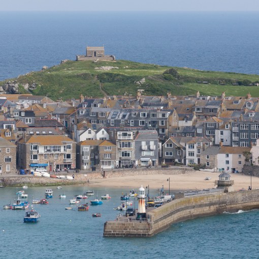 Smeaton’s Pier and St Nicholas Chapel, St Ives, Cornwall.