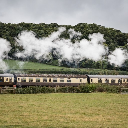 Steam train on the West Somerset Railway, near Minehead, Somerset.