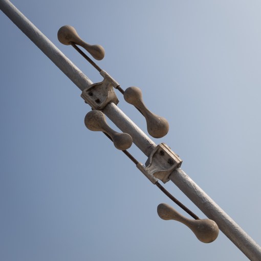 Stockbridge damper, a tuned mass damper used to suppress wind-induced vibrations, Severn Bridge, Avon.