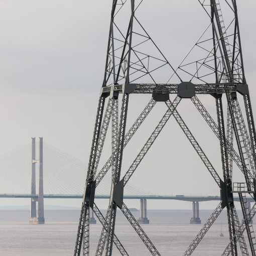 Aust Severn Pylon with the Second Severn Crossing, Avon.