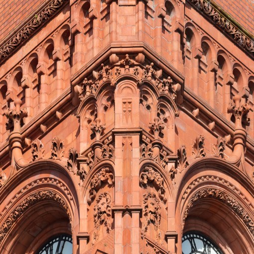 Terracotta facade of the Pierhead Building, Cardiff Bay. Architect: William Frame.
