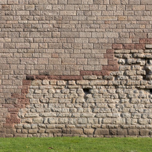 Cardiff Castle. Norman wall built on top of the original Roman fort.