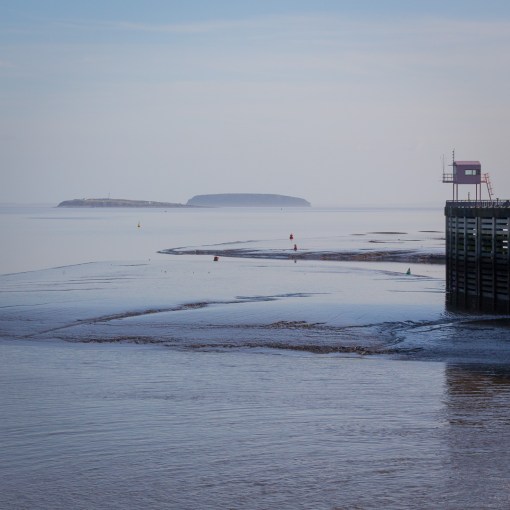 The Pink Hut, Cardiff Bay Barrage with Flat Holm &amp; Steep Holm islands.