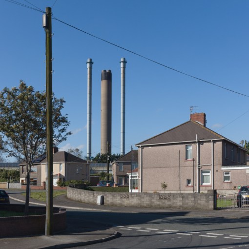 Neighbours II, Margam. Chimneys, Tata Steelworks, Port Talbot, Glamorgan.
