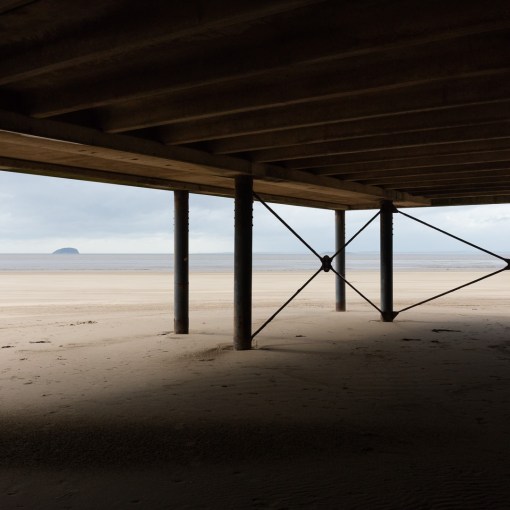 Steep Holm from under SeaQuarium Pier, Weston-super-Mare, Avon.