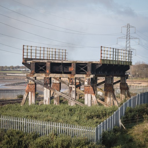 Bridge in a field. Section of the original wooden Loughor railway viaduct designed by Brunel in 1952. Dyfed