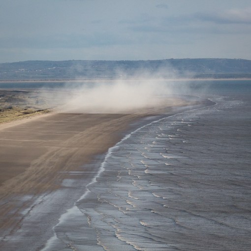 Smoke cloud from the MOD firing range at Pendine Sands, Dyfed.