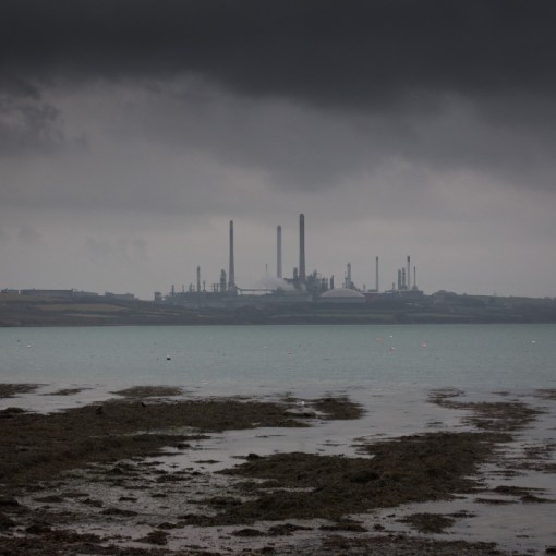 Pembroke Oil Refinery across Angle Bay, Rhoscrowther, Dyfed.