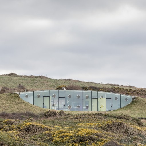 Malator, the buried design allowed the building to be approved within a National Park. Architect: Future Systems. Druidston Haven, Pembrokeshire.